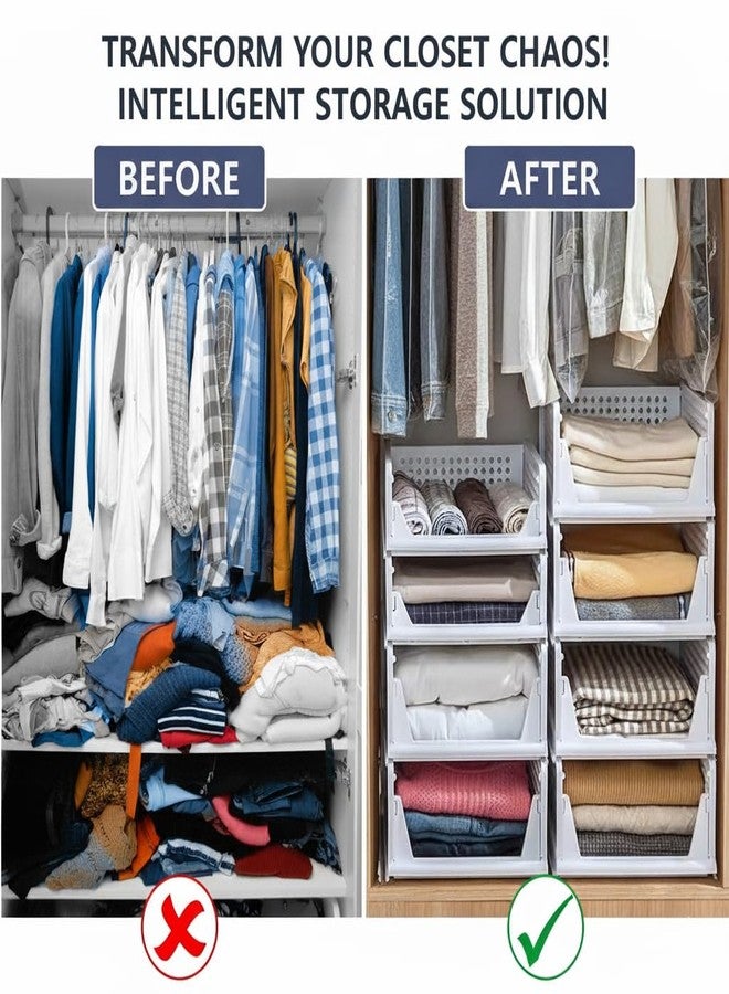 MECHDEL | Wardrobe Organizer For Clothes | Cupboard Organizer | Foldable Shirt Stacker Box | Cloth Box for Almirah | Closet Storage Basket |Plastic Stackable Closet Organizer (White, 2PCS) - Image 4